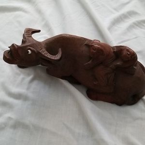 2 unique Wood hand carved water buffalo
